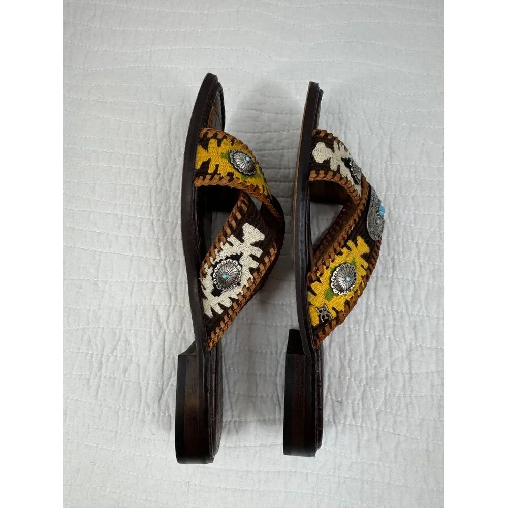 Sam Edelman Brown Multi Leather Embellished Slide Sandals - Picture 8 of 11